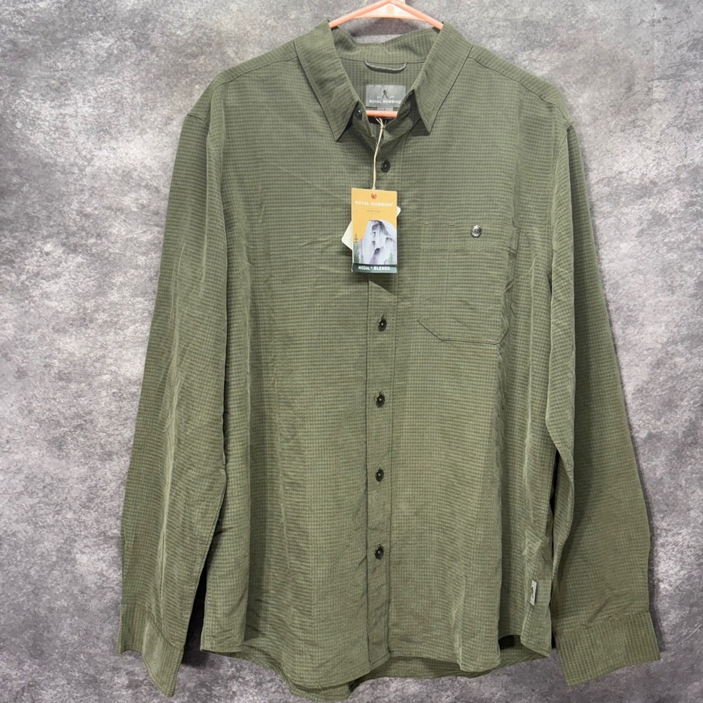 Royal Robbins Modal Blend Long Sleeve UPF 50+ Button Shirt Mens L Olive Green
